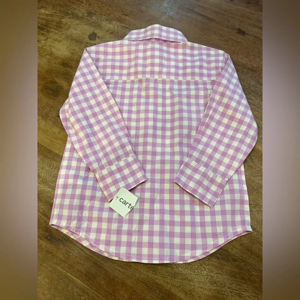 NWT Carters toddler purple‎ and white plaid button down shirt size 2T